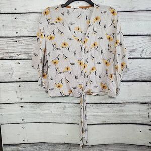 Maurices MEDIUM Gray Floral Polka-dot Blouse